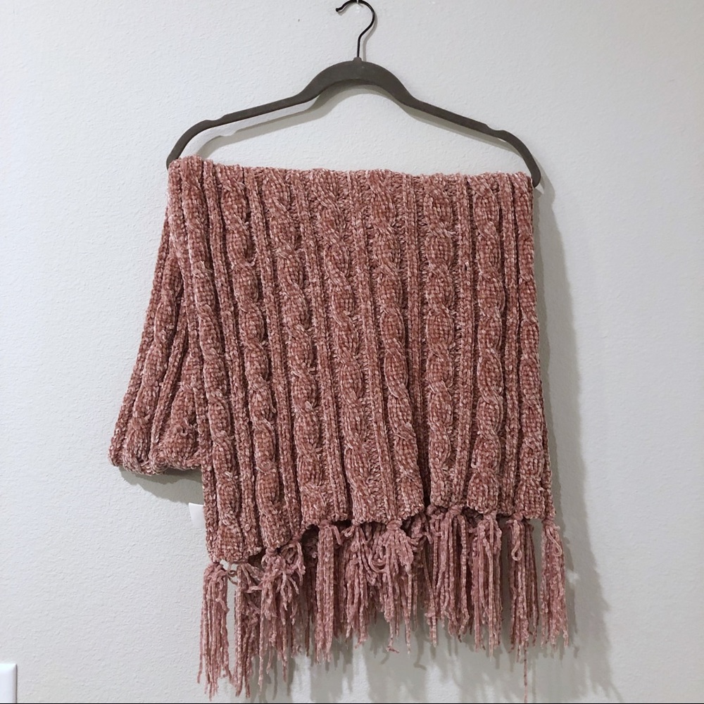 Echo Blush Pink Chenille Woven Cable Knit Scarf